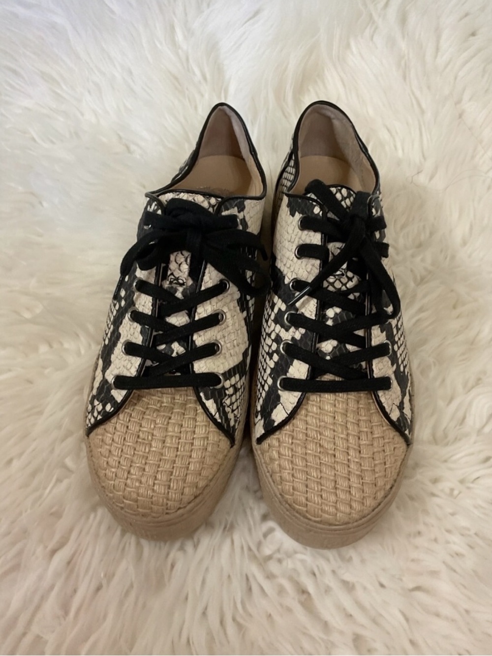Vince Camuto Snakeskin Print Platform Sneakers Woven Jute Toes Size 9 - Picture 2 of 11